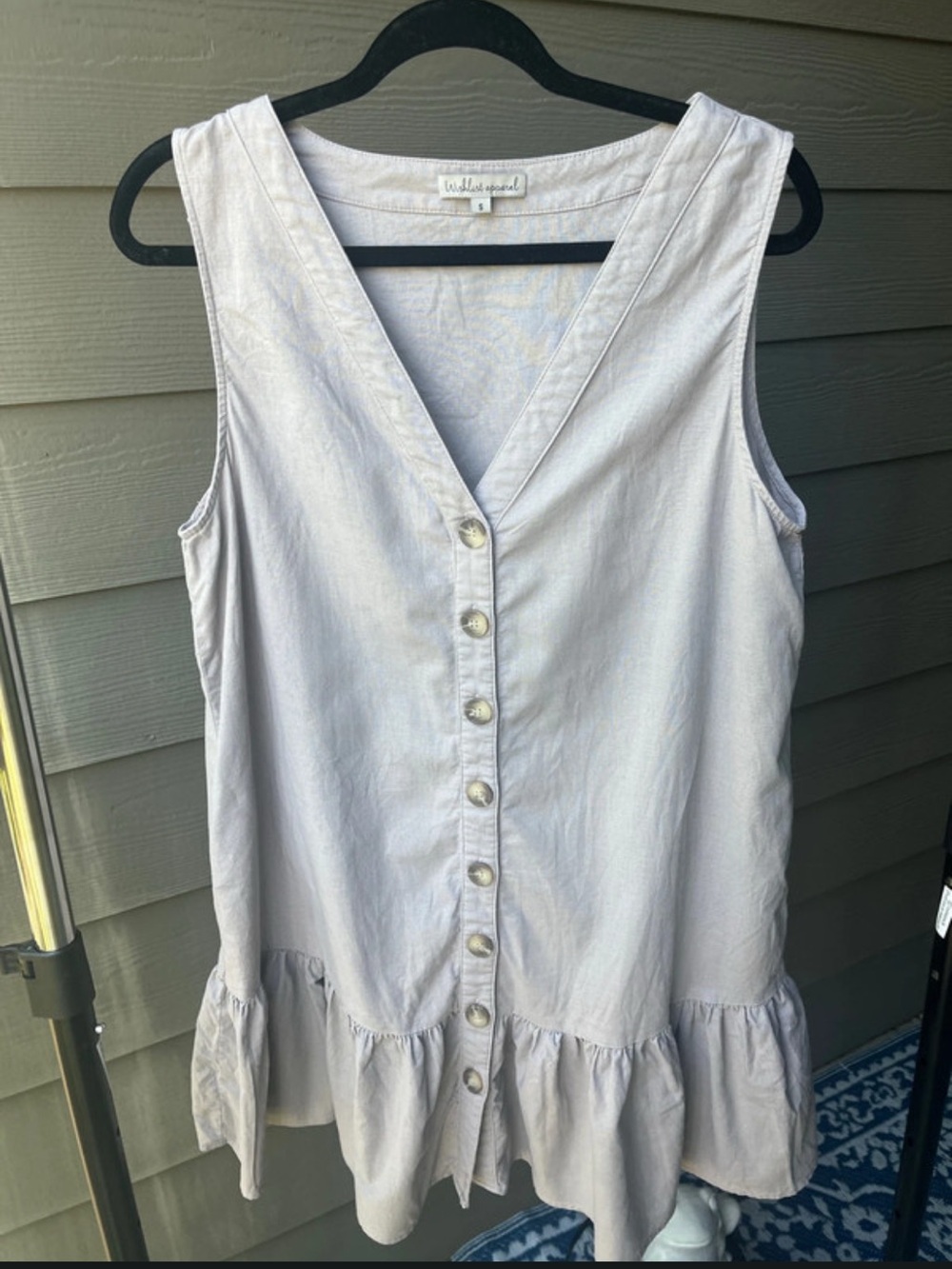Sleeveless Button-Front Ruffle Hem Dress - Taupe Grey